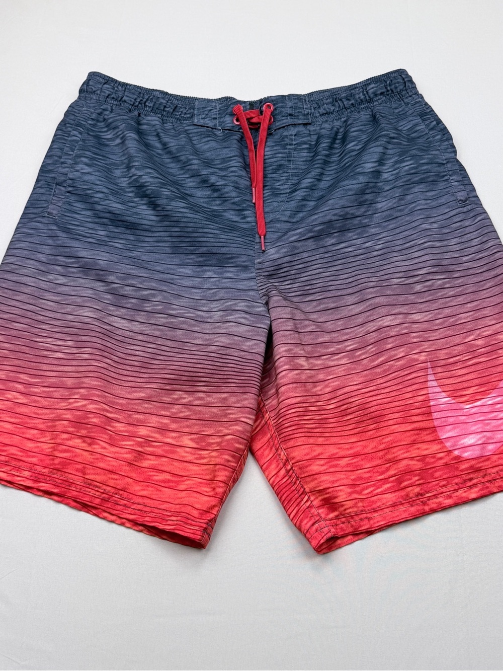 Nike Gradient Gray to Red Swim Trunks with Drawstring